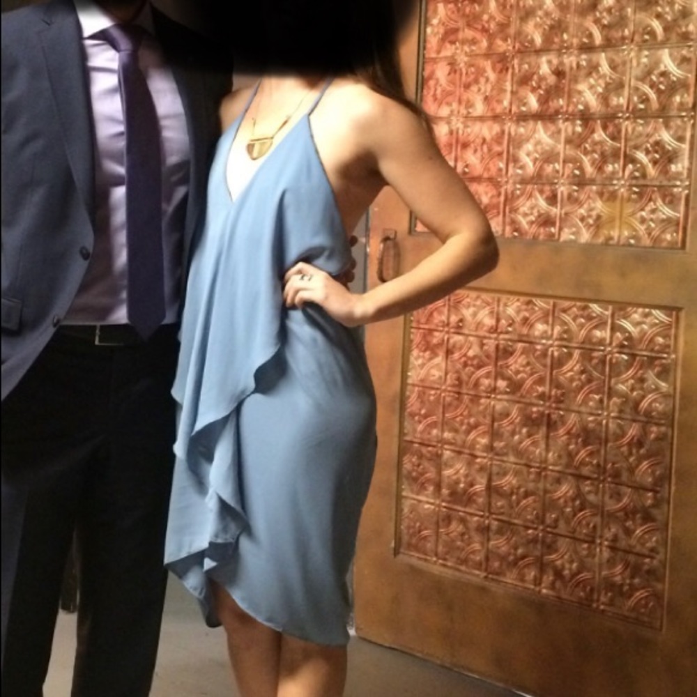 Boutique find- oliveacious size M gray blue drape cocktail dress
